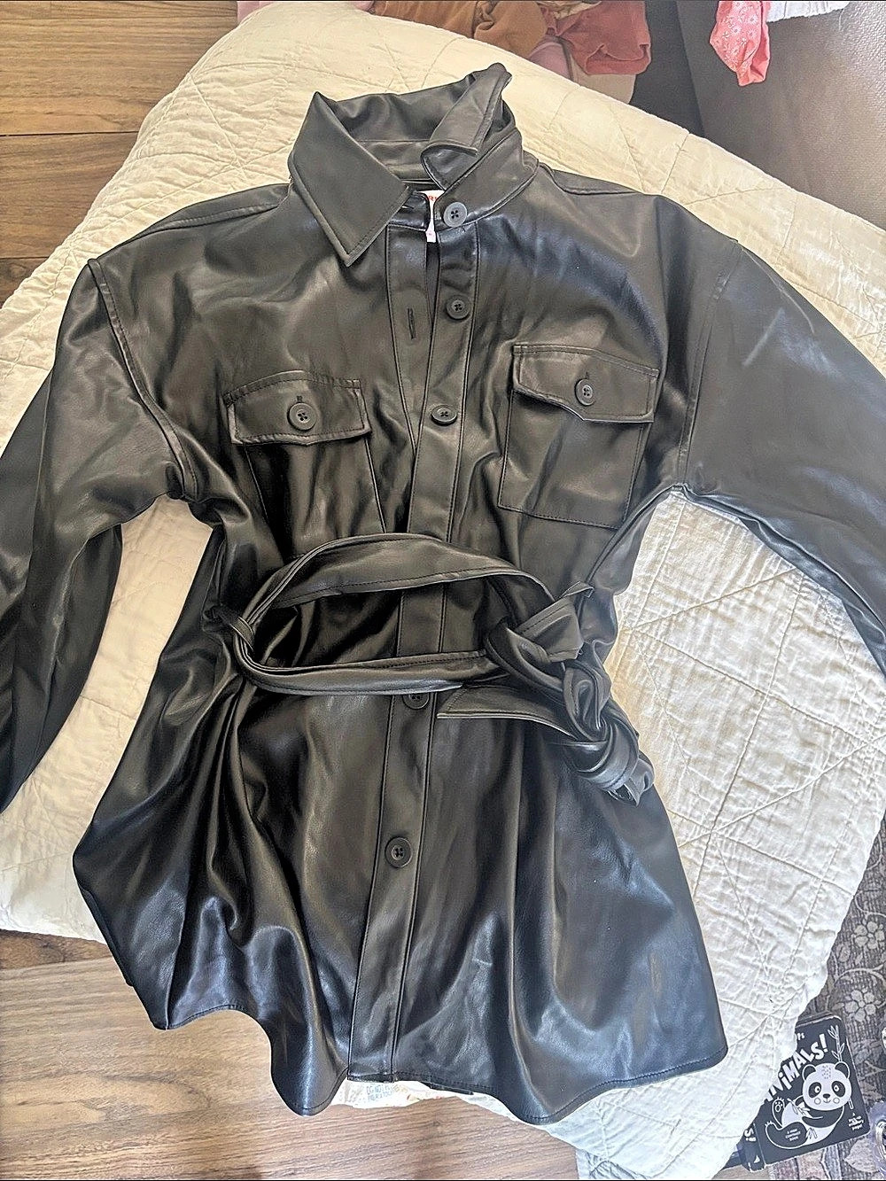Joe Fresh Black Belted Leather-Style Jacket Size Medium
